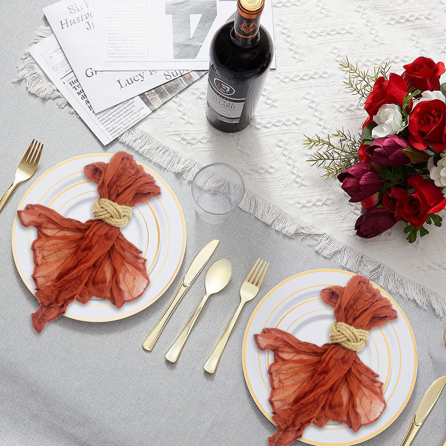 WINGFISH Farmhouse Napkin Rings Set of 12 Narrow Rectangular Napkins Bulk natura