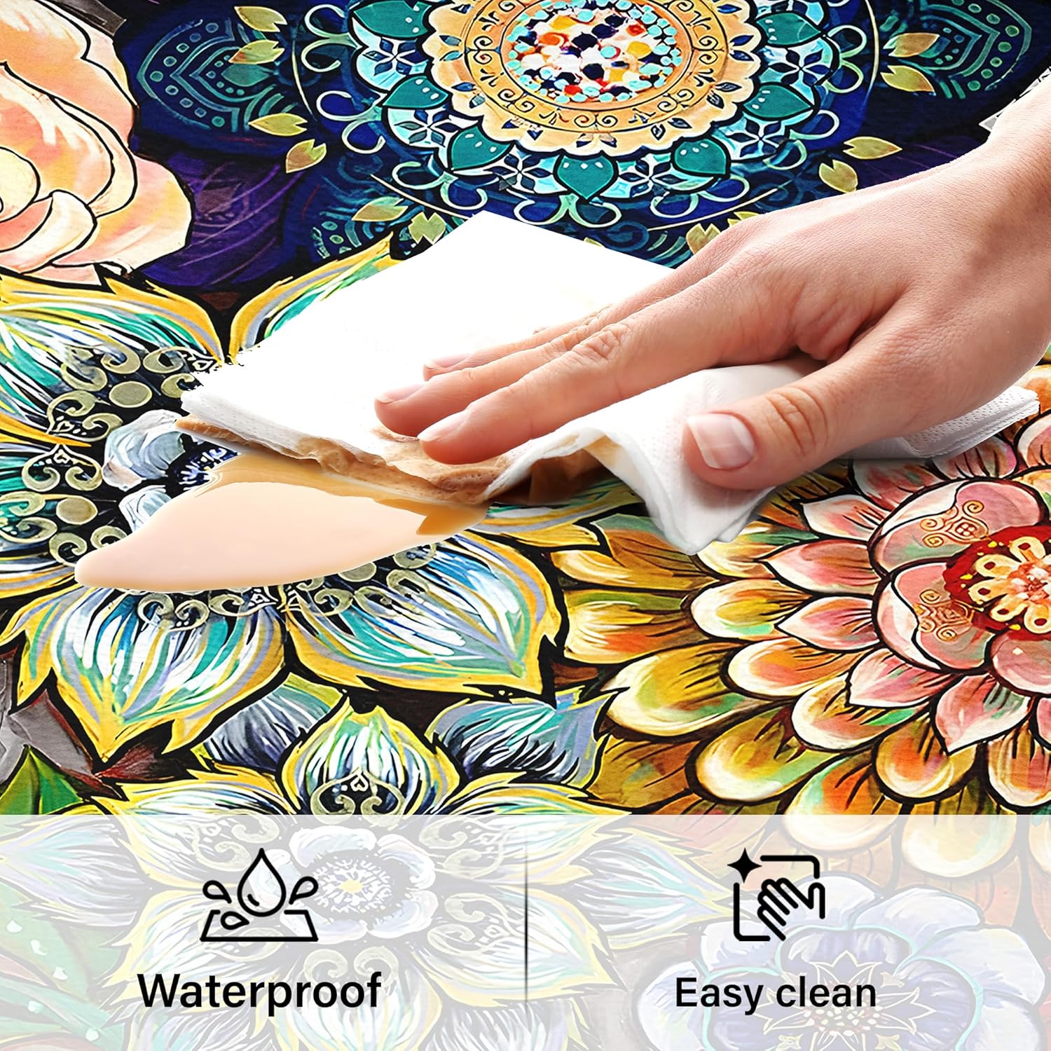 Boho Floral Kitchen Rugs Mat 2-Pack