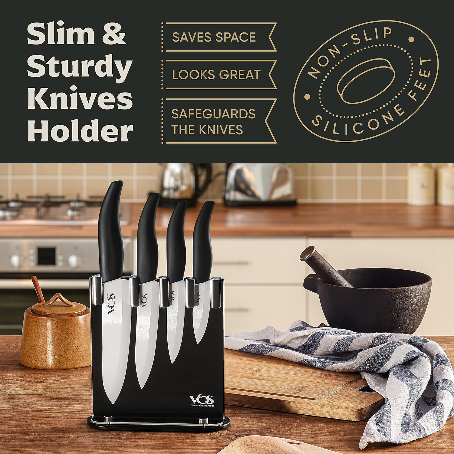 Vos 8-Inch Serrated Bread Knife with Protective Sheath Elegant Design