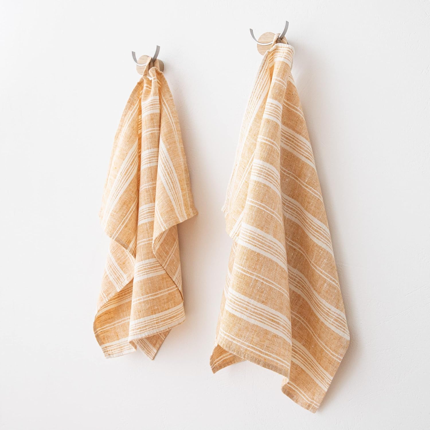 Set of 2 Gold Linen Tea Towels Multistripe