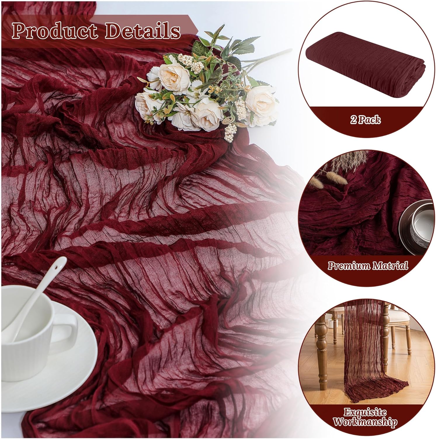 Burgundy 10ft Long Table Runner Pair