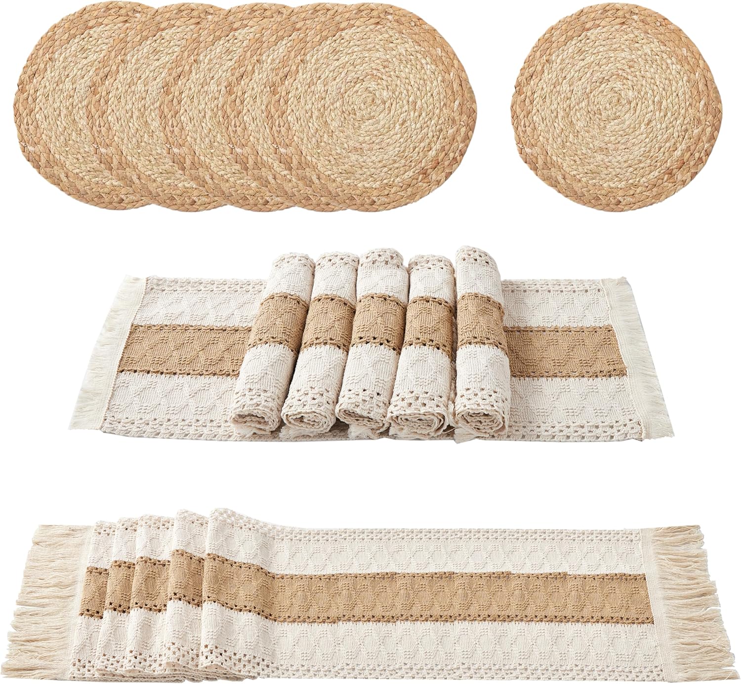Handmade Boho Placemats Table Runner Set for Kitchen