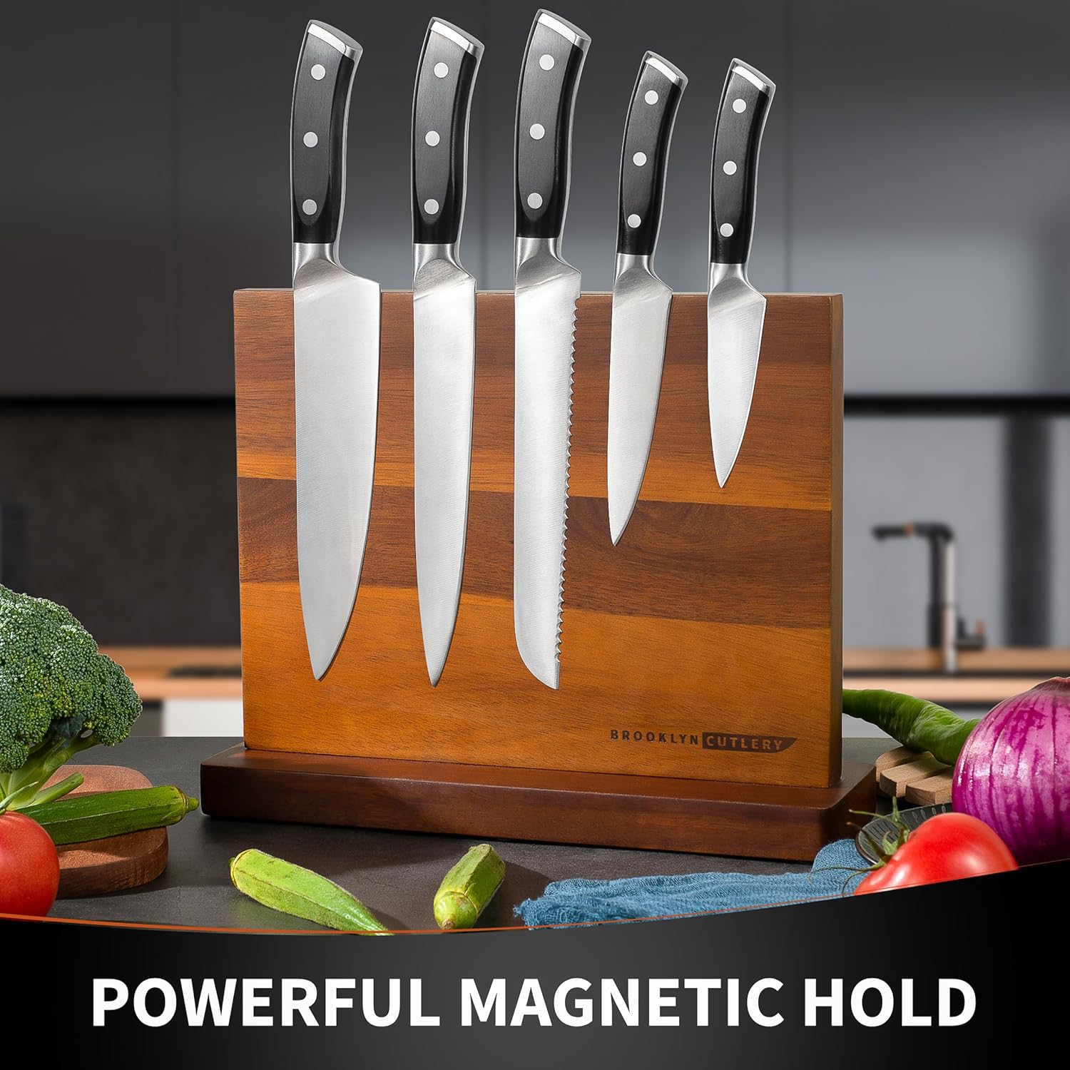 Magnetic knife holder ACACIA WOOD 12 KNIVES GIFT READY