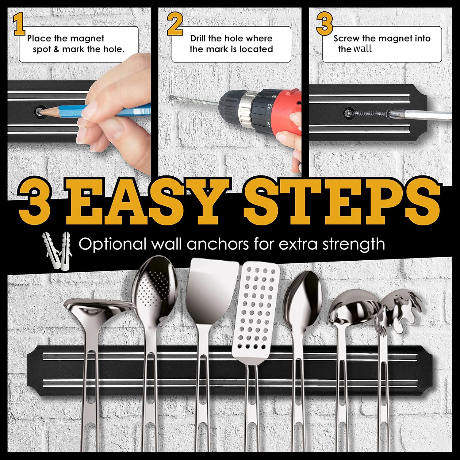 SUMPRI Magnetic Knife Holder Strip for Wall Set of 2 15 inch