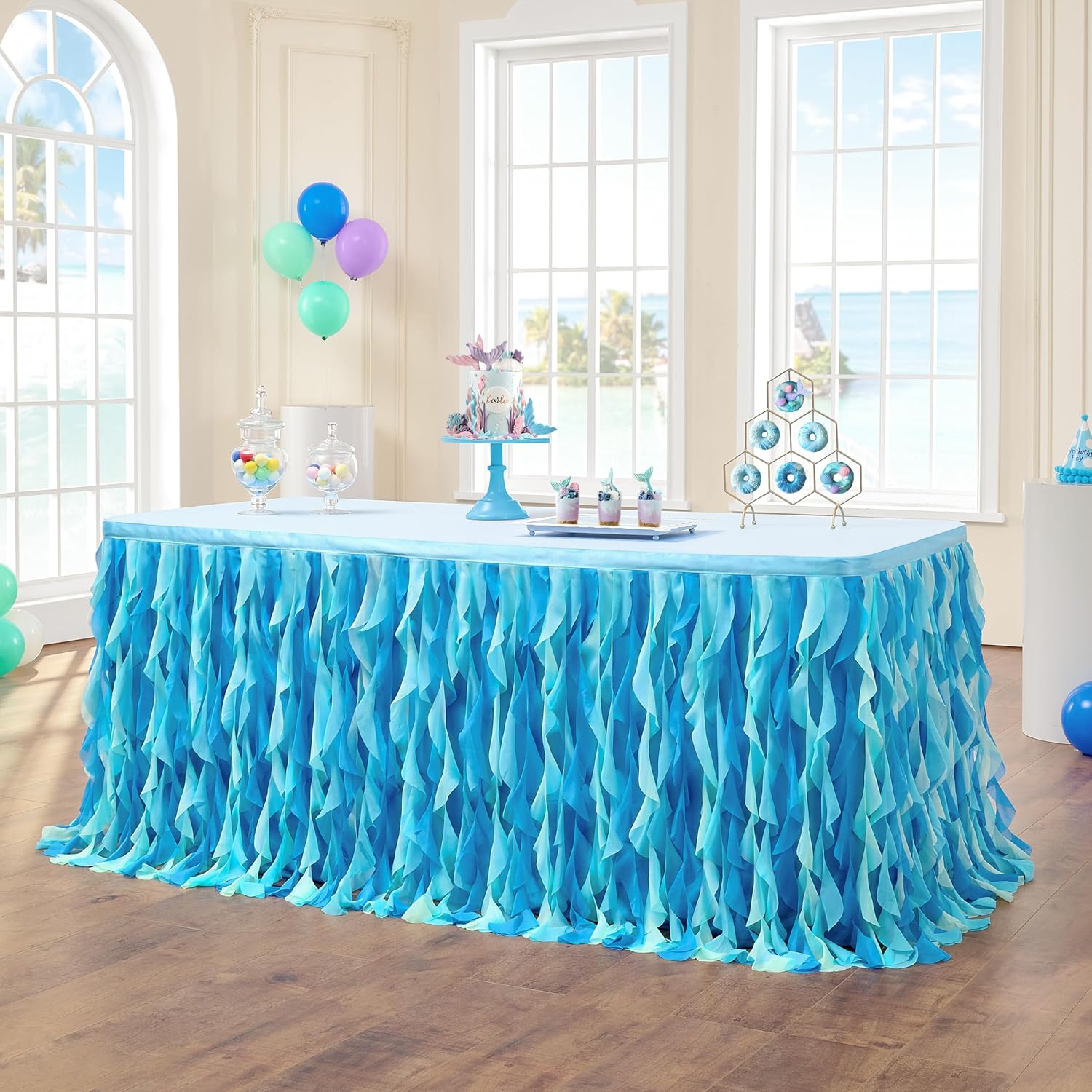 Leegleri 6FT Tulle Table Skirt Ocean Blue Perfect for Baby Celebrations