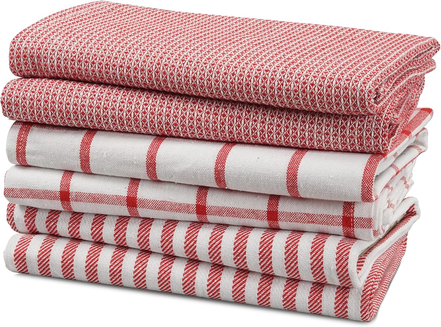 Premium 100 Cotton Kitchen Towels Set - Durable Absorbent Red