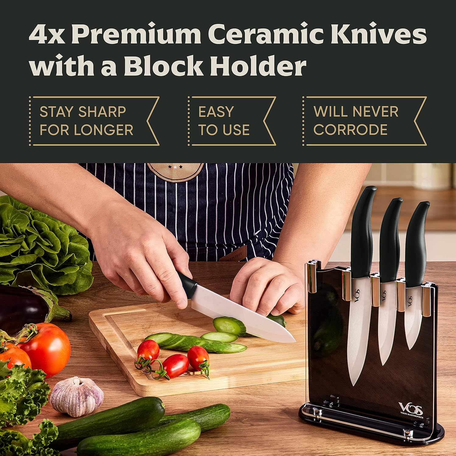 Vos 8-Inch Serrated Bread Knife with Protective Sheath Elegant Design