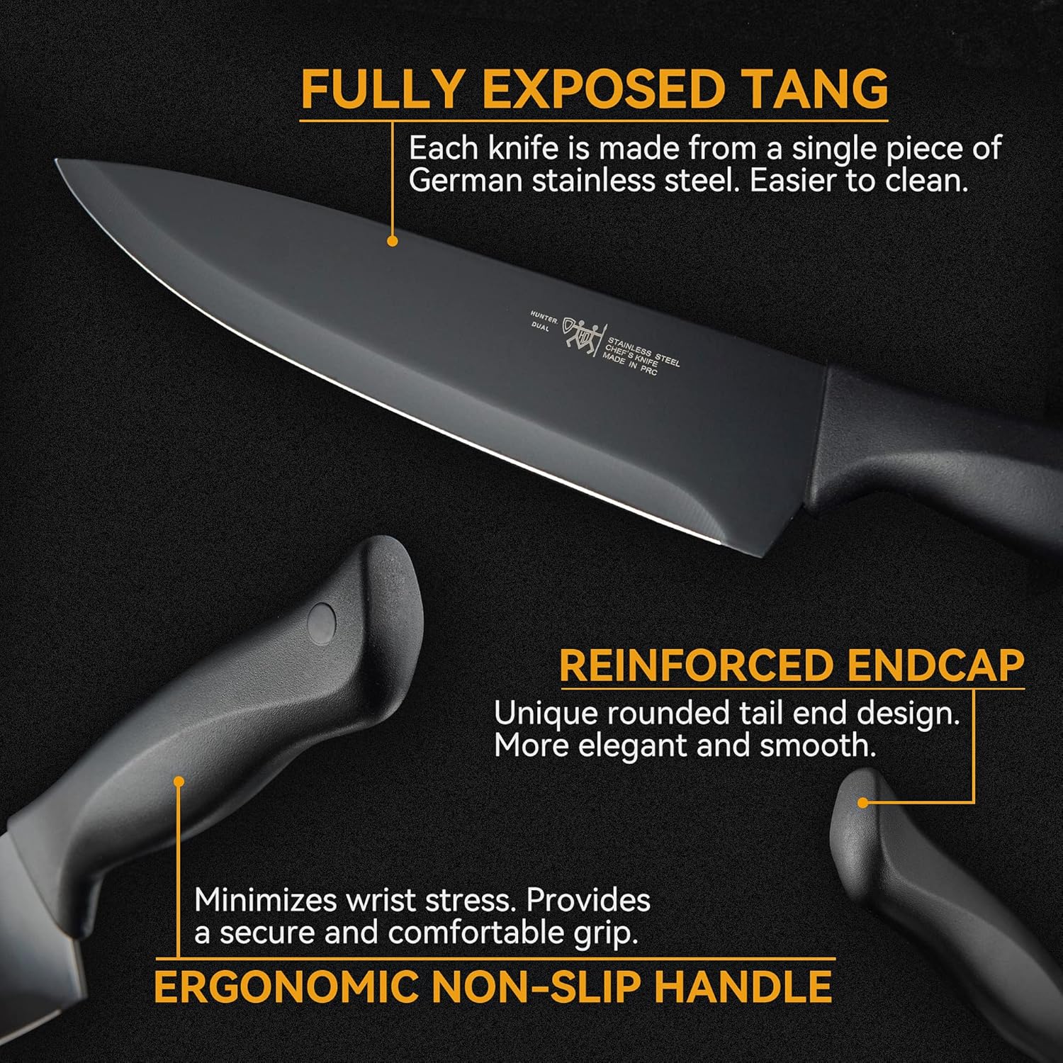 HUNTERDUAL 19-Piece Knife Set Sharp Durable Easy to Clean