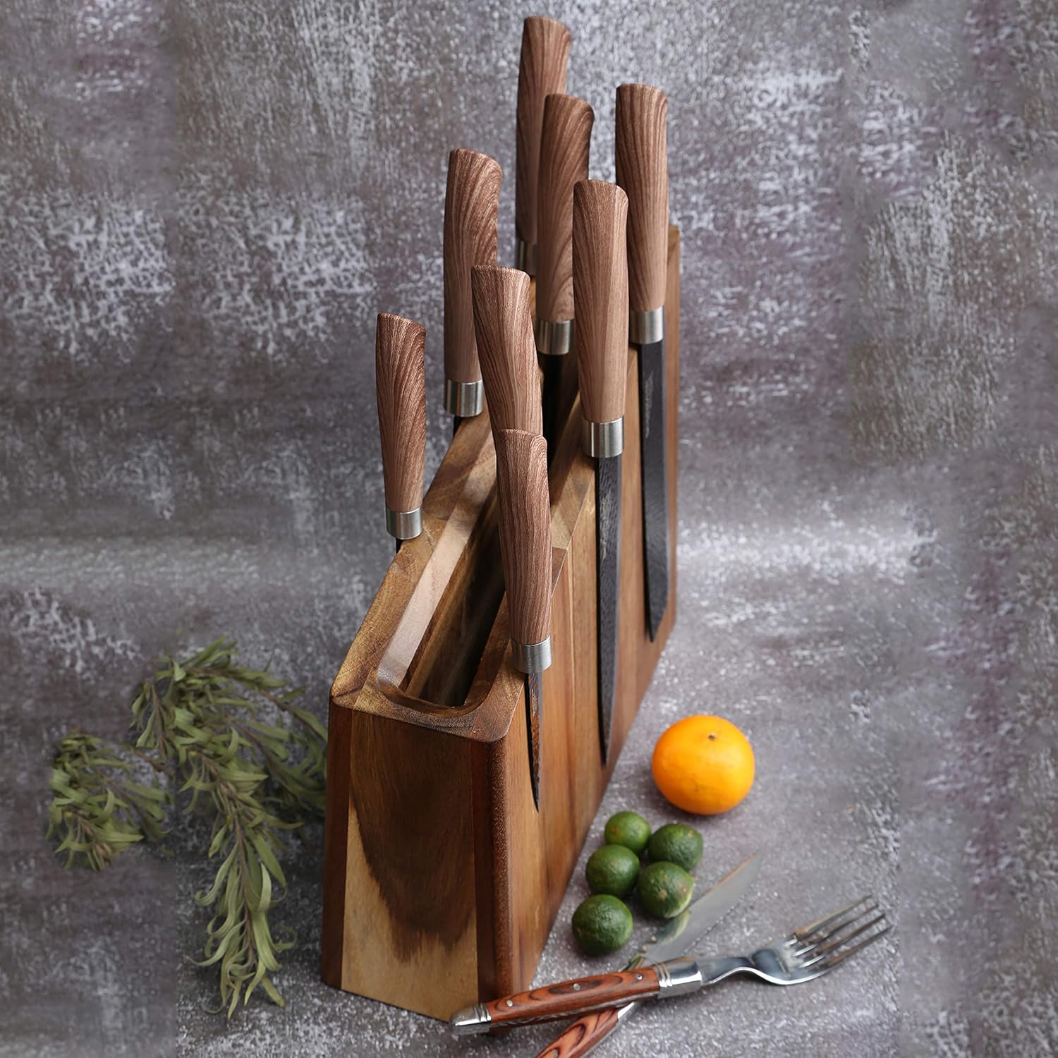 Magnetic Wooden Knife Block Display Rack for Kitchen Storage