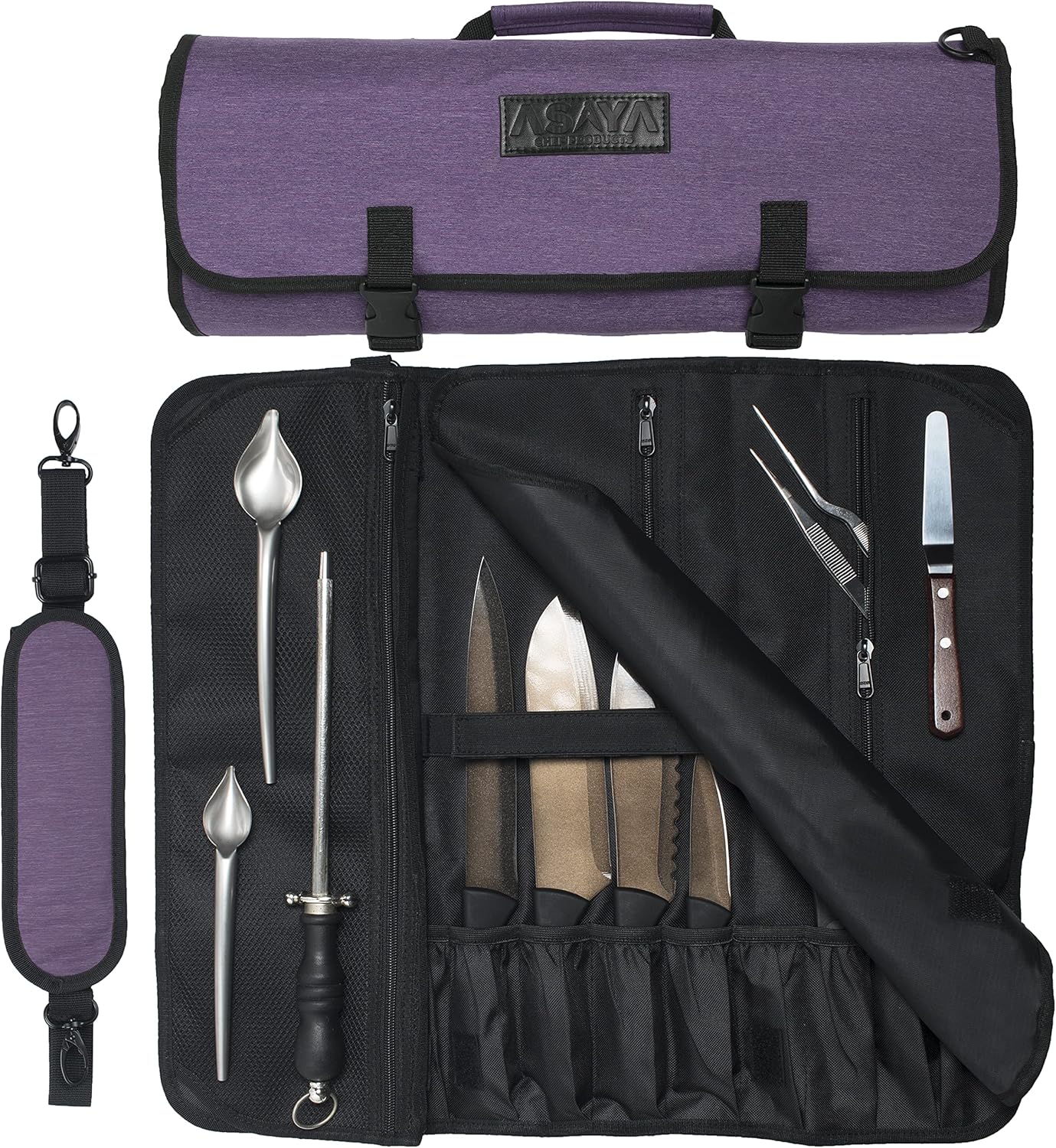 Asaya Chef Knife Roll Bag - 20-Pocket Durable Stain-Resistant