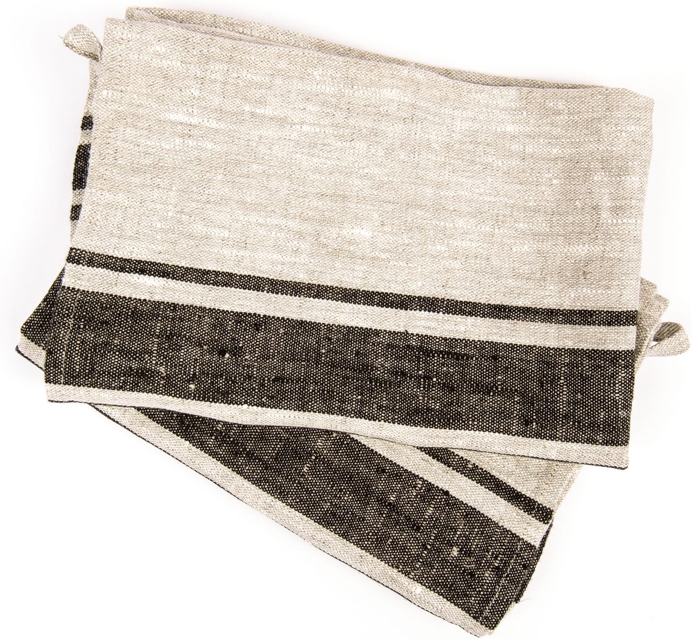 Signature Black Striped Linen Tea Towels Set of 2