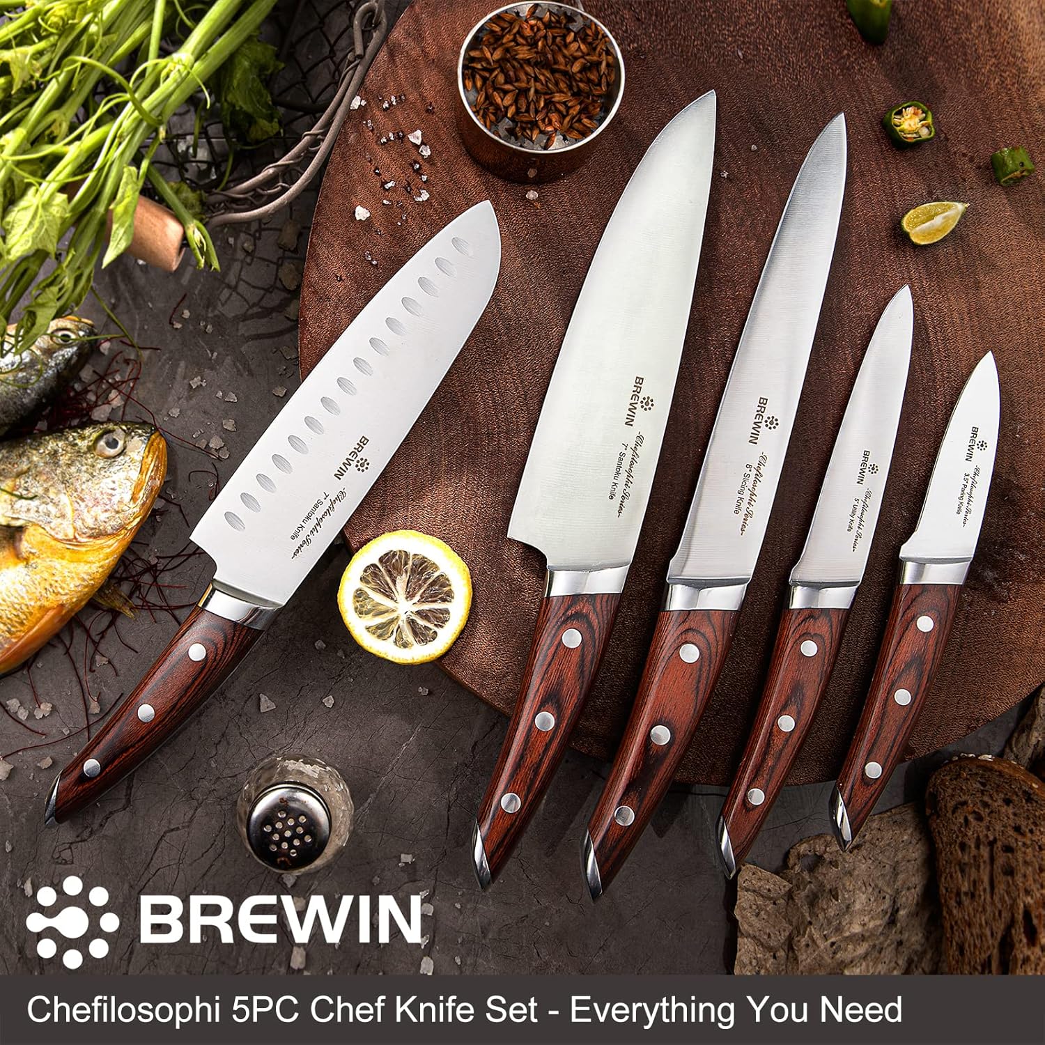 Brewin CHEFILOSOPHI 5-Piece Professional Chef Knife Set