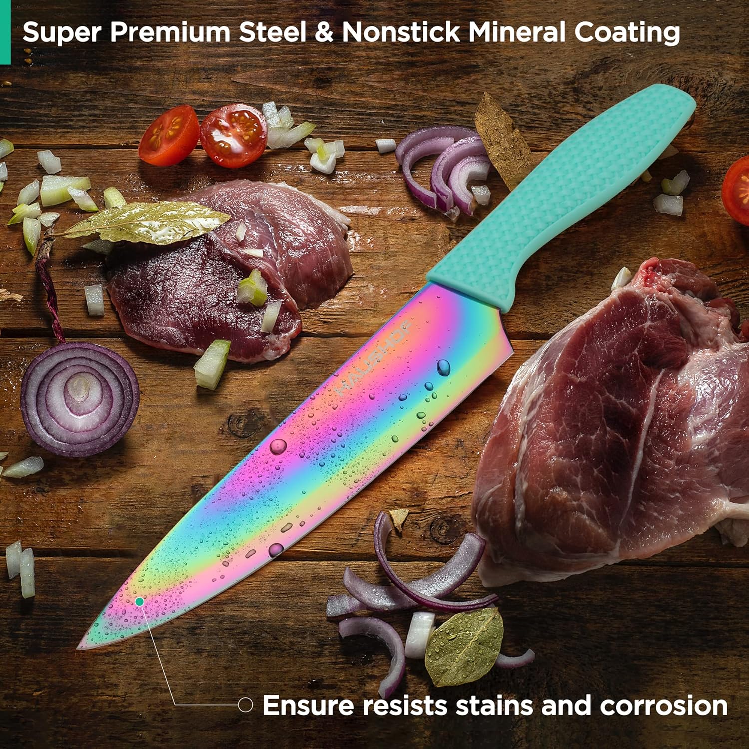 HAUSHOF 5 Piece Rainbow Knife Set with Acrylic Block