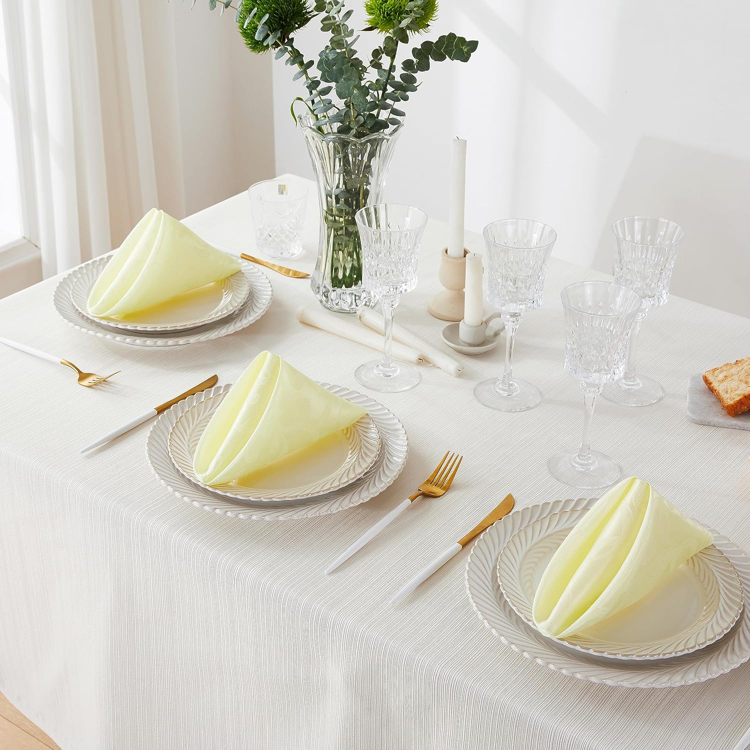4-Piece Wave Scroll Napkins Light Yellow 17x17inch Water-Resistant
