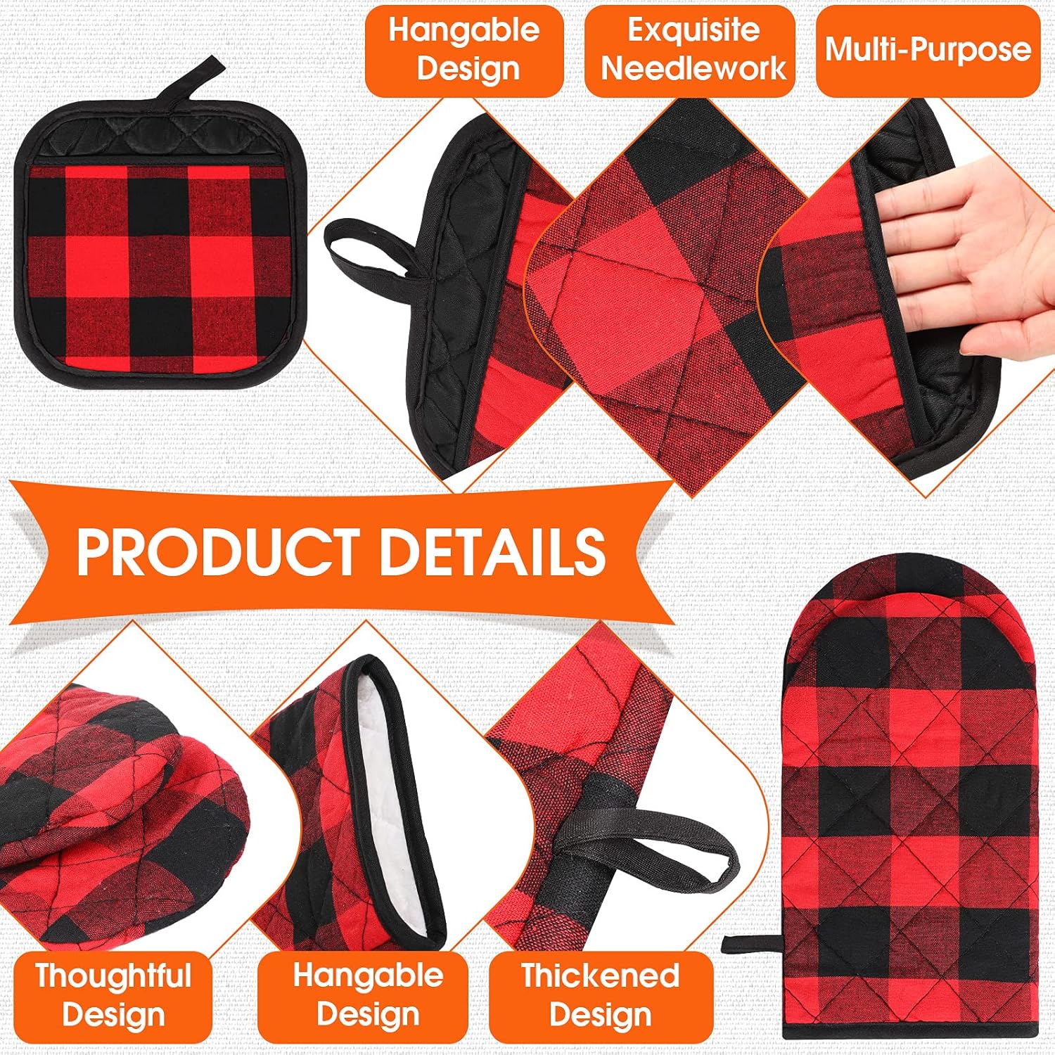 SA Xinior 6-Piece Buff Plaid Apron Set for Kitchen Use