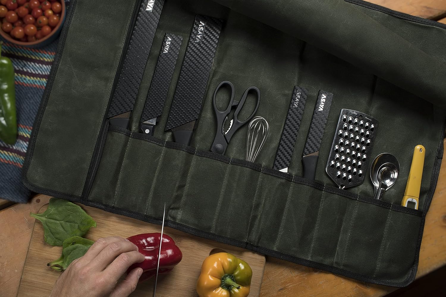 asaya canvas chef knife roll bag - 10 knife slots durable knives not included