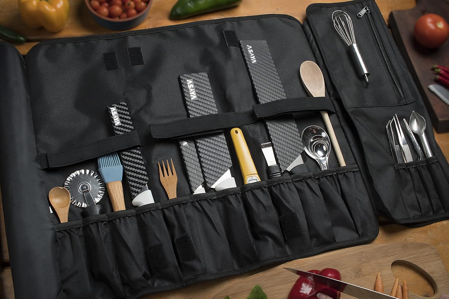 Asaya Chef Knife Roll Bag - 20-Pocket Durable Stain-Resistant