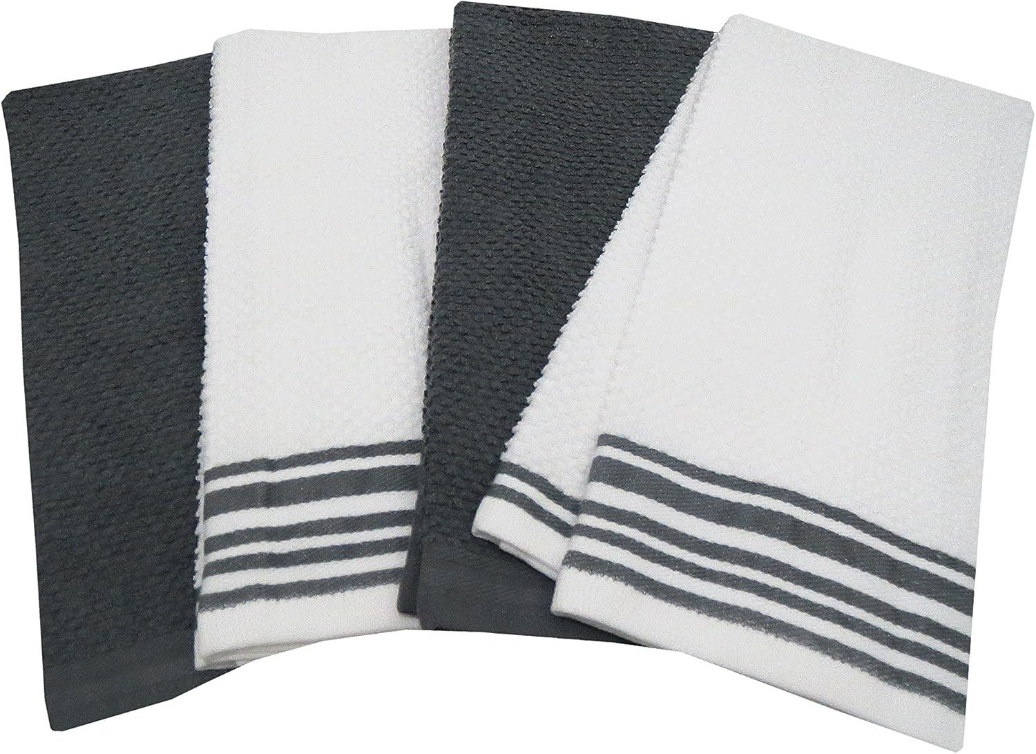 Mainstay Kitchen Towels Set of 4 - Gray and White Kitchen Linens Dishcloths