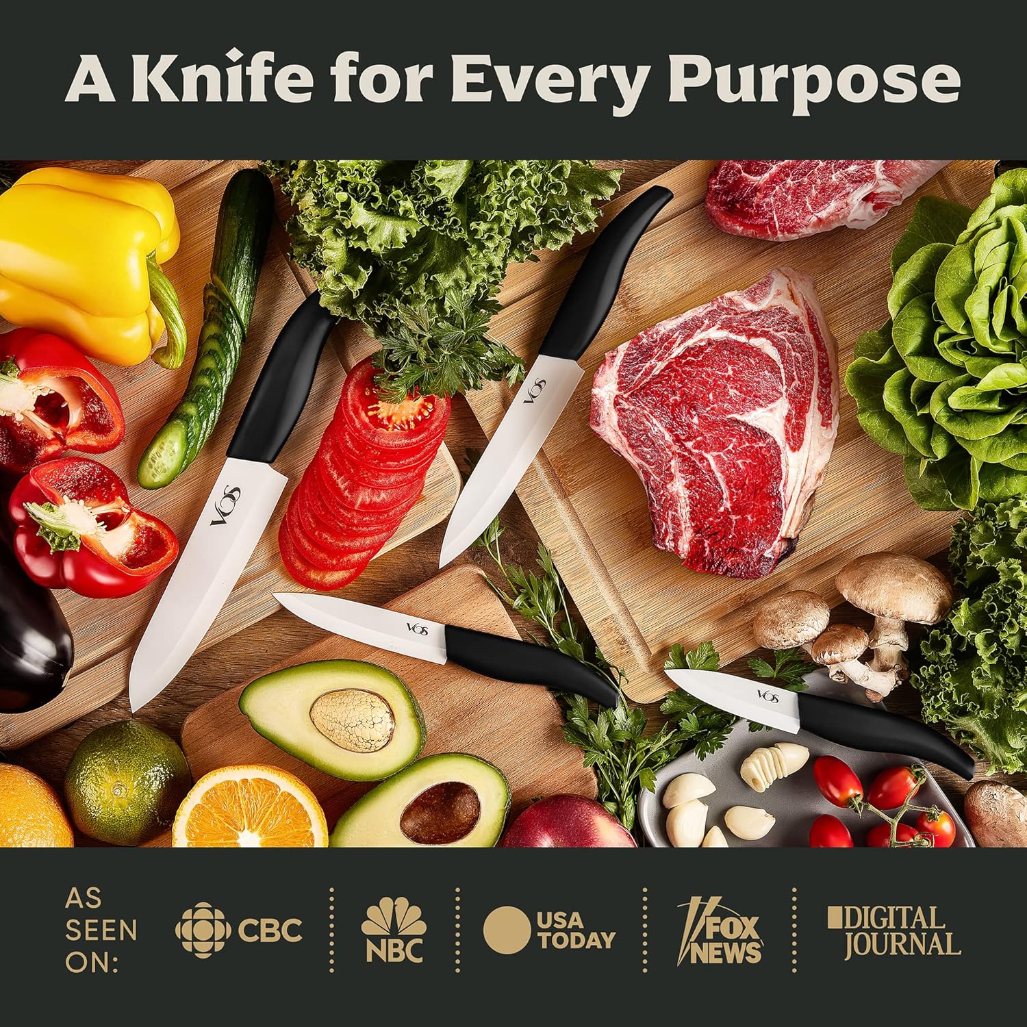 Vos 8-Inch Serrated Bread Knife with Protective Sheath Elegant Design
