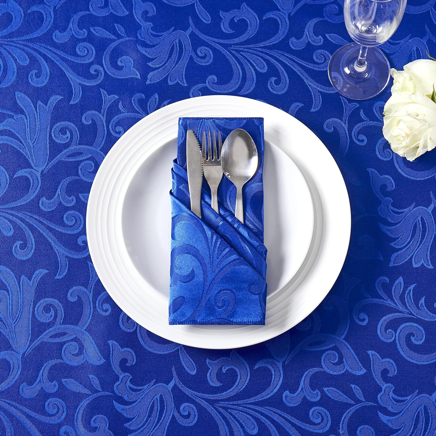16-Piece Royal Blue Satin Napkins for Dining