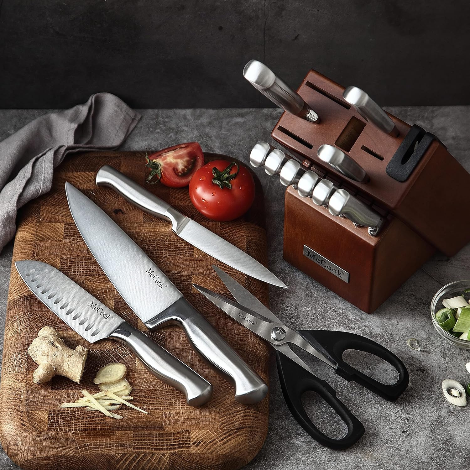 McCook premium German stainless steel knife set with built-in sharpener