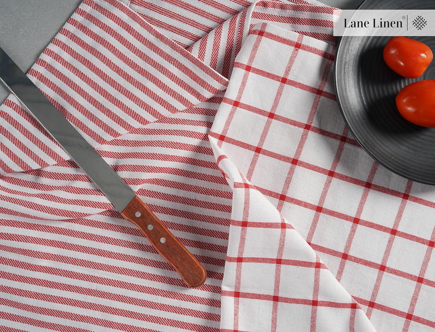Premium 100 Cotton Kitchen Towels Set - Durable Absorbent Red